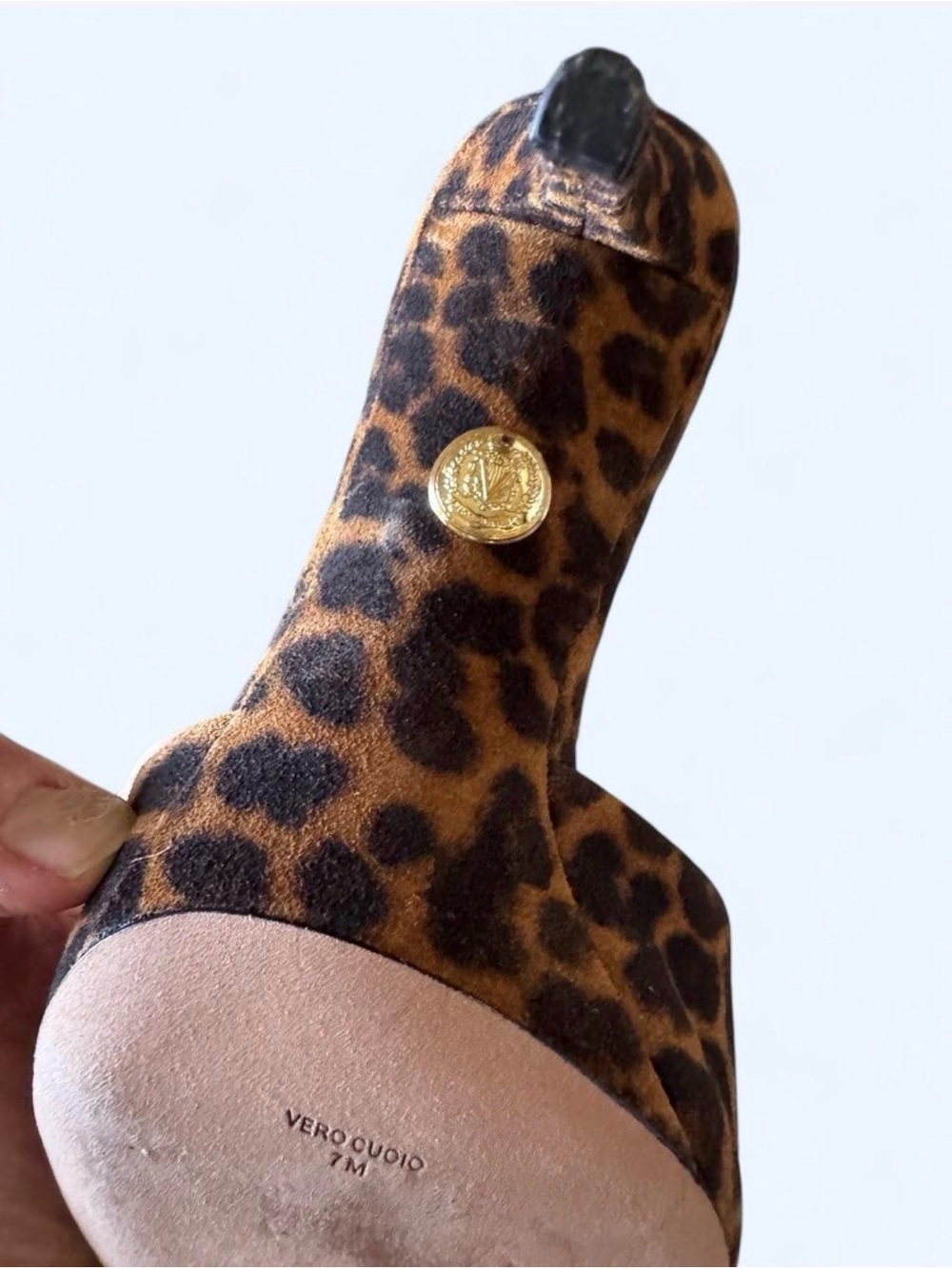 Veronica Beard Leopard-Print Suede Mule Heels with Gold Buckle - Picture 6 of 6